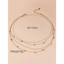 Load image into Gallery viewer, Delicate Gold & Pearl Triple Stainless Steel Chain Necklace (measurements)
