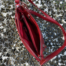 Load image into Gallery viewer, Red 'Astrid' Classic Leather Crossbody Bag (open)