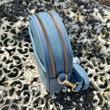 Load image into Gallery viewer, Blue Jean Oval Shaped Twin Zip Top Crossbody Bag (top zip)