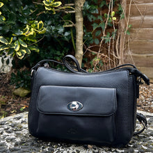 Load image into Gallery viewer, Soft Black Italian Leather 'Martina' Front Pocket Twist Lock Crossbody Bag (front)