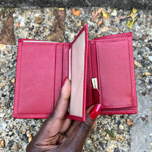 Load image into Gallery viewer, Small Rouge Italian Leather Card & Coin Holder| 4 Card Slots (open)