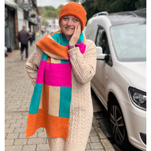 Load image into Gallery viewer, Thick Rosie Colour Block Knitted Scarf (lifestyle)