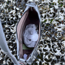 Load image into Gallery viewer, Small Silver Patent Look Bag (open)