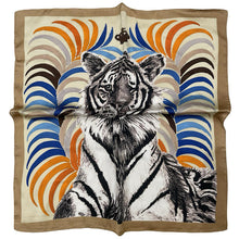 Load image into Gallery viewer, Tiger Face & Crown Print Square Scarf (open)