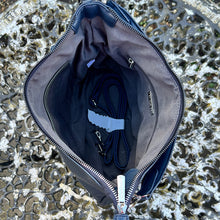 Load image into Gallery viewer, Navy Large Soft Front Zip Pocket 'Sari' Shoulder Bag (open)
