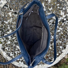 Load image into Gallery viewer, Navy Casual Everyday Shoulder Bag with Asymmetrical Front Pockets (open)