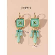 Load image into Gallery viewer, Green Square & Dangle Rhinestones Earrings (measurements)