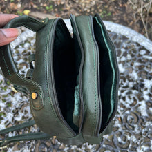 Load image into Gallery viewer, Dark Green Twin Zip Top Leather 'Harriet' Backpack (open)