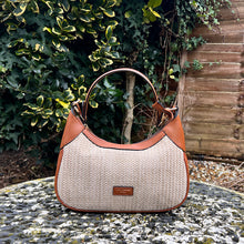 Load image into Gallery viewer, Cognac Santorini Woven Scoop Shoulder Bag