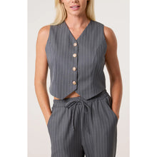 Load image into Gallery viewer, Grey Pinstripe Waistcoat And Trouser Set (close up)