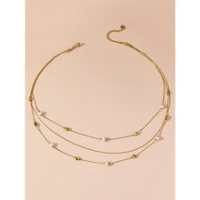 Load image into Gallery viewer, Delicate Gold & Pearl Triple Stainless Steel Chain Necklace