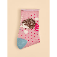 Load image into Gallery viewer, Petal Hedgehog Hunting in Leaves Ankle Socks (front)