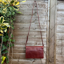 Load image into Gallery viewer, Cognac Flap Over 'Hannah' Leather Crossbody Bag (hanging)