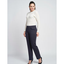 Load image into Gallery viewer, Navy Ponte Jean Style Trousers with Crystal & Velvet Pocket Detail (modelled)