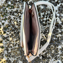 Load image into Gallery viewer, Flat White Crossbody Bag with Credit Card Slots in Front Pocket (open)
