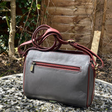 Load image into Gallery viewer, Two Tone Classic 'Brenda' Leather Crossbody Bag | Grey & Tan (back)