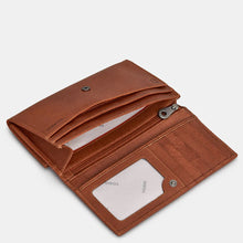 Load image into Gallery viewer, Brown Flap Over Leather Purse by Yoshi (flat)