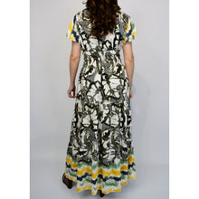 Load image into Gallery viewer, Angel Sleeve V-Neck Maxi Dress with Pockets | Black Aztec Tie Dye (back)