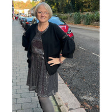 Load image into Gallery viewer, Black Puff Body Sequin Dress (with Cardigan)