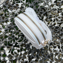 Load image into Gallery viewer, White Twin Zip Top Crossbody Bag By David Jones (top view)