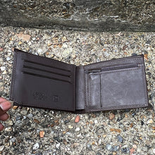 Load image into Gallery viewer, Brown Italian Leather Wallet with Zip Pocket | 6 Card Slots (open)