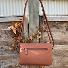 Load image into Gallery viewer, Tan Triple Section Crossbody Bag By David Jones (back)