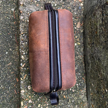 Load image into Gallery viewer, Gents Nubuck Leather Wash Bag (top view)
