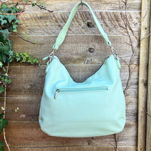 Load image into Gallery viewer, Mint Large Soft Front Zip Pocket 'Sari' Shoulder Bag (back)