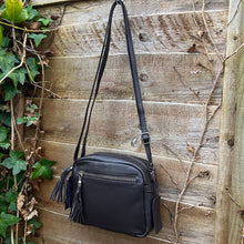 Load image into Gallery viewer, Brown Leather 'Alma' Camera Style Bag with Front Zip Pocket