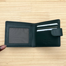 Load image into Gallery viewer, Gents Beige/Pine Green Wool & Leather Wallet (open)