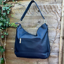 Load image into Gallery viewer, Navy Large Soft Front Zip Pocket 'Sari' Shoulder Bag (back)