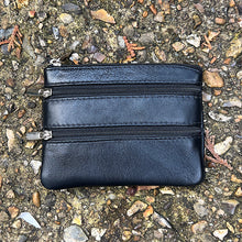 Load image into Gallery viewer, Black Soft Leather 3 Zip Coin Purse