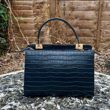 Load image into Gallery viewer, Navy "Aria" Italian Leather Croc Grab Bag (back)