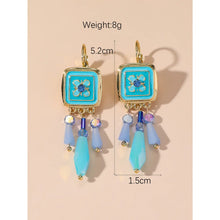 Load image into Gallery viewer, Blue Square & Dangle Rhinestones Earrings (measurements)