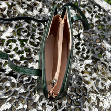 Load image into Gallery viewer, Green "Lia" Italian Leather Crossbody Bag (open)