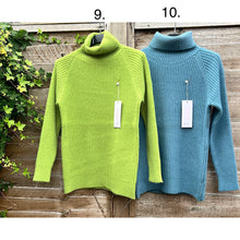 Load image into Gallery viewer, Soft Knit Ribbed Roll Neck Jumper (lime, sea blue)