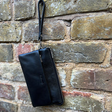Load image into Gallery viewer, Black Luxe Triple-Compartment Leather Crossbody Bag (wrist strap)