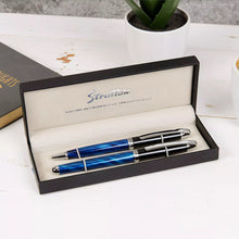 Load image into Gallery viewer, Blue & Black Stratton Rollerball & Ballpoint Pen Set (boxed)