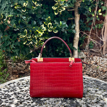 Load image into Gallery viewer, Red "Aria" Italian Leather Croc Grab Bag (back)
