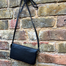 Load image into Gallery viewer, Black Luxe Triple-Compartment Leather Crossbody Bag (back)