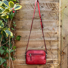 Load image into Gallery viewer, Red Double Zip "Valentina" Italian Leather Crossbody Bag (back)