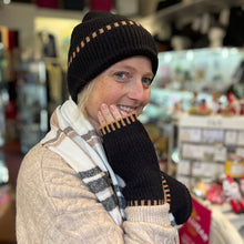 Load image into Gallery viewer, Autumn Black & Camel Knitted Beanie (lifestyle)