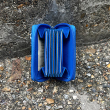 Load image into Gallery viewer, Cobalt Leather Zip Round Credit Card Holder (open)