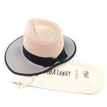 Load image into Gallery viewer, Pink & Grey Open Back Bow Foldable Hat (back)