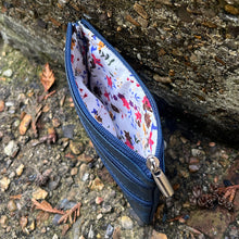 Load image into Gallery viewer, Navy Soft Leather 3 Zip Coin Purse (open)