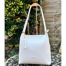 Load image into Gallery viewer, White Twin Handle Tote Bag with Tassel Charm