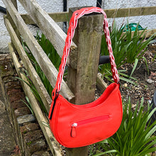 Load image into Gallery viewer, Orange Scoop Shoulder Bag with Link Chain Handle (back)