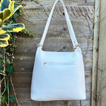 Load image into Gallery viewer, White Twin Handle Tote Bag with Tassel Charm (back)