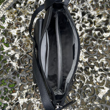 Load image into Gallery viewer, Soft Black Italian Leather 'Martina' Front Pocket Twist Lock Crossbody Bag (open)