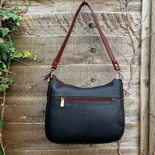 Load image into Gallery viewer, Black & Tan Leather 'Lucy' Front Zip Pocket Shoulder Bag (back)